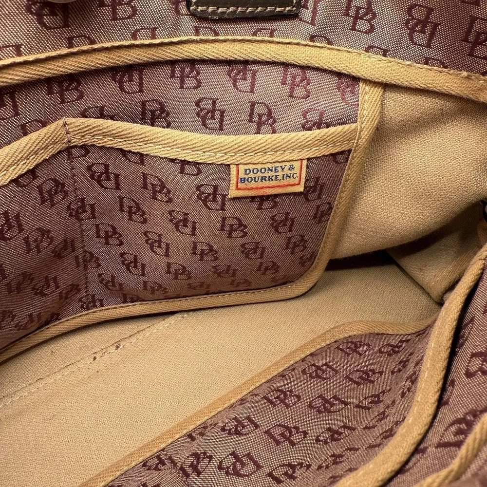Dooney & Bourke Signature Canvas Satchel Logo Bag Double Leather Handles Tassels